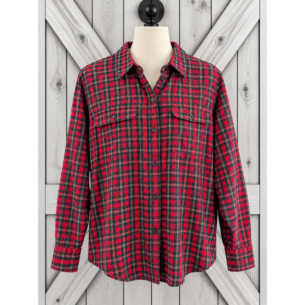 Chaps Button Down Shirt XL Red Plaid Long Sleeve Cotton Pockets